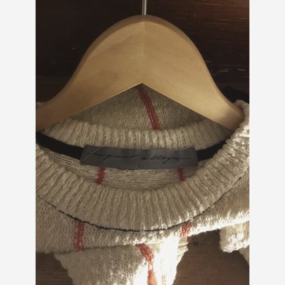 Raquel Allegra Distressed White Boucle striped Cotton Sweater W/Fringe XS - Picture 2 of 7